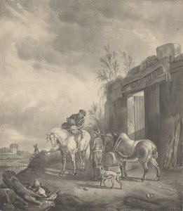 Két lovas egy romos épületnél alkotó: Joseph Bles