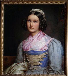 Helene Sedlmayer portréja Egy müncheni cipész lánya, hagyományos bajor viseletbe öltözött. Joseph Karl Stieler (1781-1858) festménye 19. századi München. Nymphenburg kastély