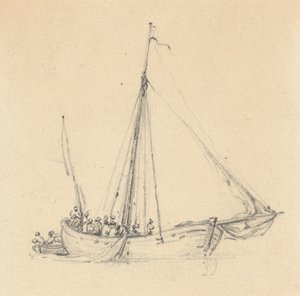 Single Ketch, Bow Forward; Evezős csónak mögött