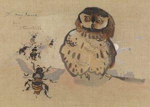Bagoly és méhek (guache vászon) alkotó: Joseph Crawhall