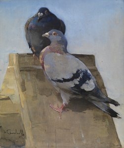 Galambok a tetőn (gouache lenvászon) alkotó: Joseph Crawhall
