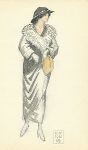 Divatos hölgy, 1916. IV.15., 1916 (toll, tinta és WC papíron) alkotó: Joseph Edward Southall