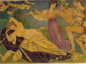 Tanulmány Bacchushoz és Ariadnéhoz, 1912 körül (vécé ceruzával a kártyán) alkotó: Joseph Edward Southall