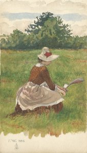 Nő strandfüvet szedeget 1886.VIII.1. (ceruza és wc papíron) alkotó: Joseph Edward Southall