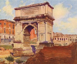 Róma: A Forum, a Titus-ív, a Colosseum (színes litográfia) alkotó: Joseph Felix Bouchor