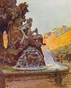 Róma: Piazza Navona, Bernini szökőkútja (színes litográfia) alkotó: Joseph Felix Bouchor