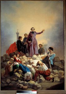 1848-as forradalom: „” Denis Affre érsek (1793-1848) a faubourg-i barikádon, Saint Anthony 1848. 06. 26.” Joseph Felon (1818-1896) festménye 1848 V. 0,92x0,67 m. Párizs, Musee Carnavalet – 1848-as forradalom: "" Monseigneur Denis Af érsek