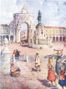 A Praca do Comercio, Lisszabon, Hutchinson festői Európájából, a Hutchinson & Son kiadásában, 1930 körül