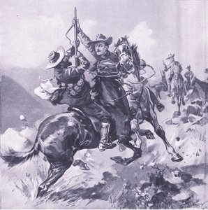 Field-Cornet Swanepoel elfogása, illusztráció az After Pretoria: A gerillaháborúból, 1902 alkotó: Joseph Finnemore