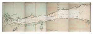 A Szent Lőrinc-folyó térképe, Észak-Amerika atlanti partvidéke, 1781 körül (színes metszet)