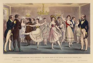 Premieres Danseuses és csodálóik (színes metszet)