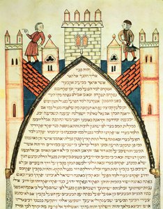 Egy kilátó adja a riasztót, illusztráció a zsidó Cervera Bibliából, 1299