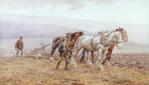 Ploughing the Downs (akvarell, papír)
