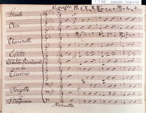J Haydn 66. szimfóniájában B-dúr menüett kottájának első oldala alkotó: Joseph Haydn