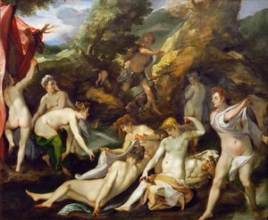 Barokk : Diane et Acteon - Diana és Actaeon par Heintz, Joseph, the Elder (1564-1609), kb 1595. Olaj, réz, 40x49. Művészettörténeti Múzeum, Vienne