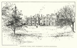 Dalmeny Park, Lord Rosebery skót rezidenciája (litho) alkotó: Joseph Holland Tringham