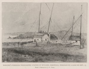 Marconi vezeték nélküli távíró állomása a Cornwall állambeli Mullionban, szeptember 17-én tönkrement egy gázló által alkotó: Joseph Holland Tringham
