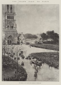 A cár párizsi látogatása, a császári párt elhagyása a Notre Dame-székesegyházból alkotó: Joseph Holland Tringham