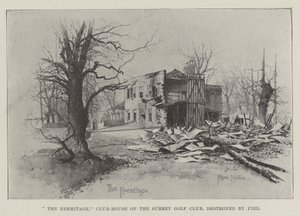 Az Ermitázs, a Surrey golfklub klubháza, tűz pusztította el alkotó: Joseph Holland Tringham