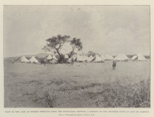 Kilátás a pitsani pothlugo-i táborra délkelet felől, a katonák sátrak egy részét mutatja, ahogy Jameson elhagyta alkotó: Joseph Holland Tringham