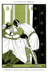 A Nibelunge legendája: Siegfried átöleli a Walkűr Brunnhildet (kromolitográfia) alkotó: Joseph Kuhn Regnier