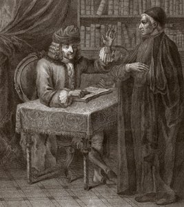 – Voltaire és a szerzetes – VOLTIER, Francois-Marie Arouet – papsággal. Voltaire és egy pap (vallás) – Joseph Lante metszete – 1764 alkotó: Joseph Lante