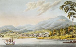 Kilátás Hobart városára, 1824 alkotó: Joseph Lycett