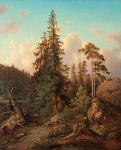 Erdei táj, fát gyűjtő nővel alkotó: Joseph Magnus Stäck