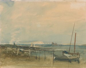 Tengerparti jelenet fehér sziklákkal és csónakokkal a parton alkotó: Joseph Mallord William Turner