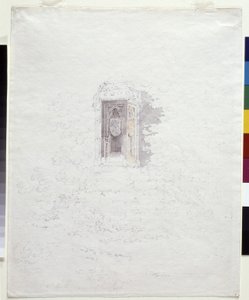 Kereszt Hereford bejáratánál (ceruza sárga és szürke csíkokkal fehér papíron) alkotó: Joseph Mallord William Turner