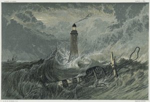 Eddystone világítótorony, amelyet John Smeaton angol civil mérnök épített az Eddystone-sziklán 1757-1759 között. Kromolitográfia JMW Turner festménye után. alkotó: Joseph Mallord William Turner