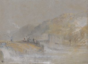 Foul by God: folyóparti táj halászokkal, akik egy gátból horgásznak alkotó: Joseph Mallord William Turner