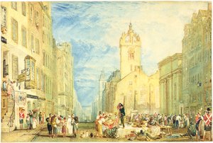 High Street, Edinburgh, 1818 körül (akvarell, toll, tinta, grafit és karcolás szőtt papíron) alkotó: Joseph Mallord William Turner