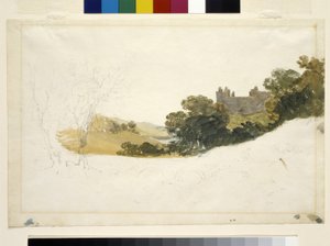Linlithgow-palota, Skócia (akvarell ceruzával, fehér papíron) alkotó: Joseph Mallord William Turner