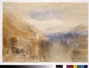 Oberhofen, Thun-tó (akvarell fehér papíron) alkotó: Joseph Mallord William Turner