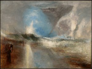 Rakéták és kék fények (kéznél) a gőzhajók sekély vízre való figyelmeztetésére alkotó: Joseph Mallord William Turner