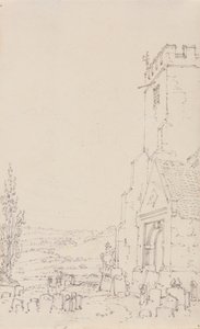 Egy azonosítatlan templom déli tornáca és tornya, 1790-1795 körül (ceruza fektetett papíron) alkotó: Joseph Mallord William Turner