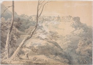 Tivoli a Szibilla templomával (ceruza és akvarell papíron (a fedélzeten)) alkotó: Joseph Mallord William Turner