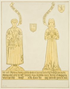 Thomas Rowley és felesége sárgaréz a Szent János-templom középső folyosóján (akvarell papíron) alkotó: Joseph Manning