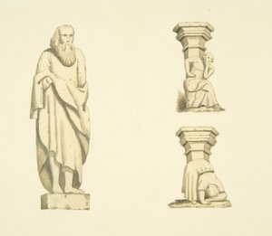 Figura és két rácsozat a Tower of St Mary Redcliffe fülkéiben (akvarell, papír) alkotó: Joseph Manning