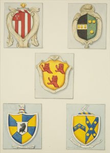 Öt címer a templomi templom emlékműveiről (akvarell papíron) alkotó: Joseph Manning