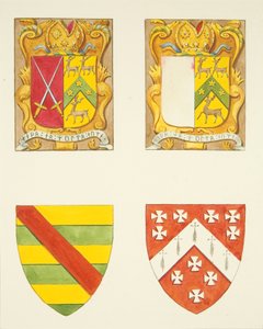 Négy címer – kettő a harangláb melletti ablakban, a bristoli katedrális (akvarell papíron) alkotó: Joseph Manning