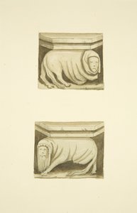 Négy rácsos St Mary Redcliffe északi verandáján (eredetileg alátámasztó szobrok) (akvarell papíron) alkotó: Joseph Manning