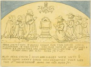 Gibbes sárgaréz a falra a Szent Jakab déli ajtaja közelében (ceruza és akvarell papíron) alkotó: Joseph Manning