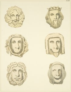 Lágyék kövek (főnökök) a Redcliffe templom mennyezetén (akvarell papíron) alkotó: Joseph Manning