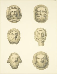 Lágyék kövek (főnökök) a Redcliffe templom mennyezetén (akvarell papíron) alkotó: Joseph Manning