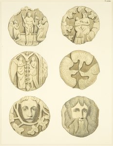 Lágyék kövek (főnökök) a Redcliffe templom mennyezetén (akvarell papíron) alkotó: Joseph Manning
