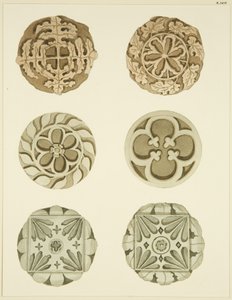 Lágyékkövek (főnökök) a St Mary Redcliffe mennyezetén (akvarell papíron) alkotó: Joseph Manning