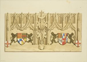 Szobor a falon a vállalati székek mögött a Szent Márk-templomban (akvarell papíron) alkotó: Joseph Manning