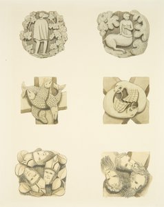 Hat lágyékkő a mennyezetben, amikor belépünk a bristoli katedrális északi ajtaján (akvarell papíron) alkotó: Joseph Manning
